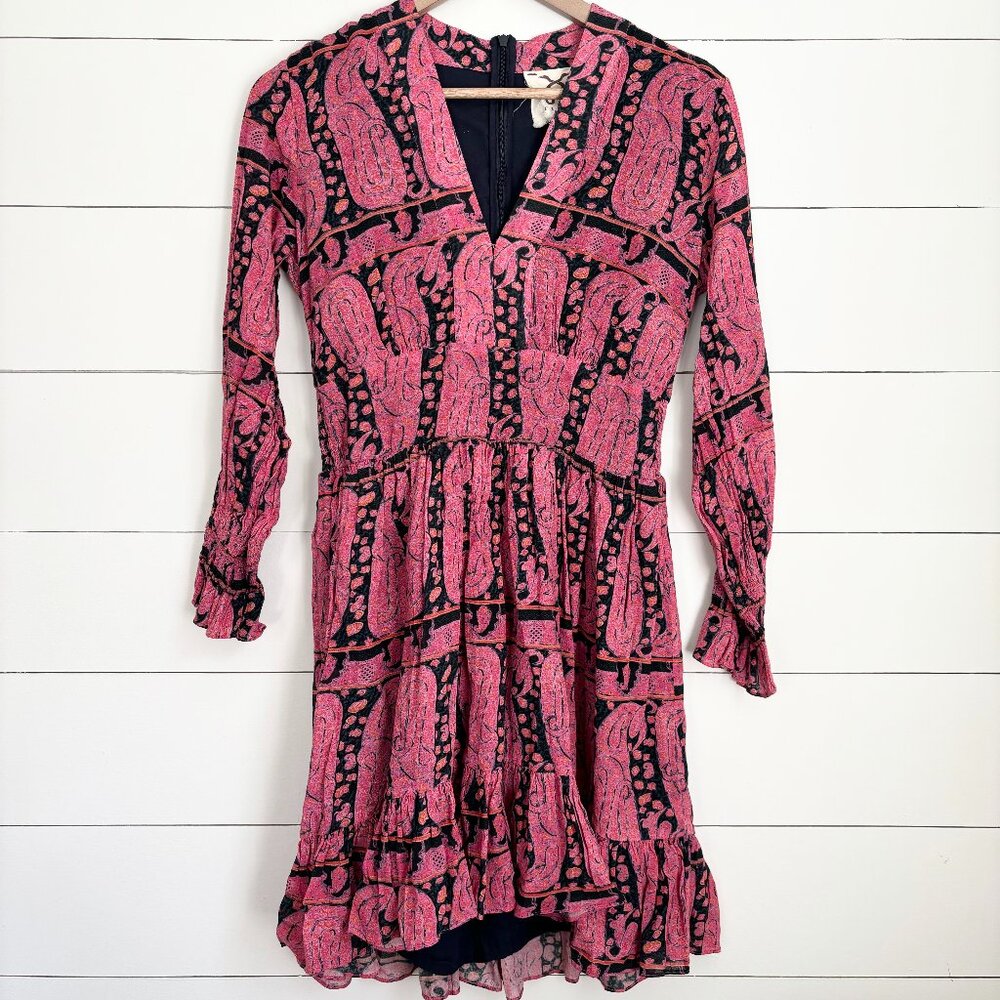 Figue pink and navy patterned long sleeve dress